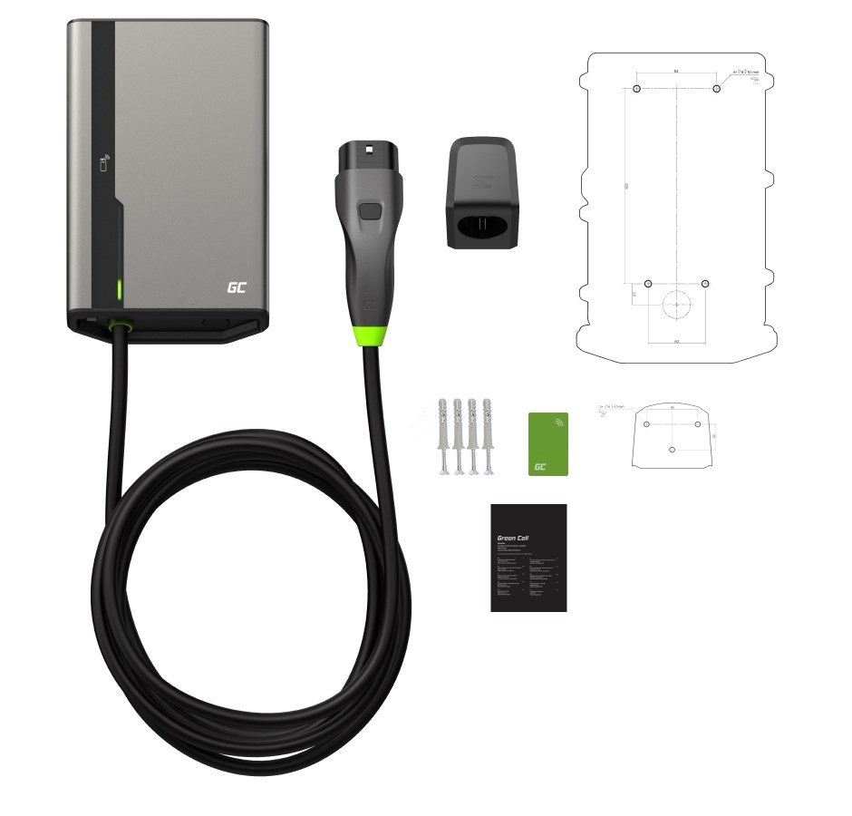 Green Cell GC EVGC021B2250 - Wallbox, 3,6 - 22 KW, 5 m, NFC Grey Aluminium Wall Built-in display LED Green Cell GC EVGC021B2250 - Wallbox, 3,6 - 22 KW, 5 m, NFC Grey Aluminium Wall Built-in display LED