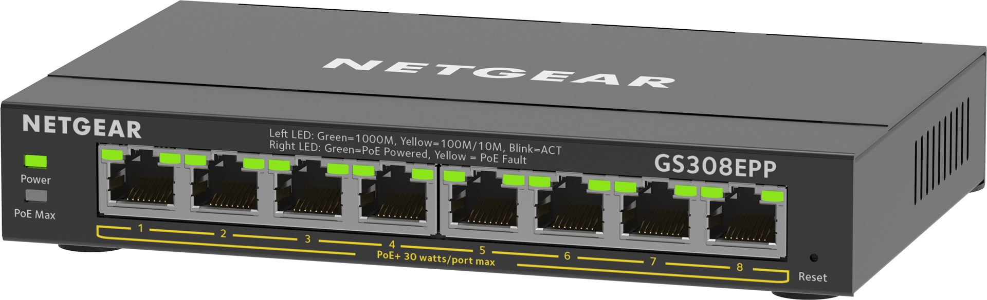 NETGEAR 8-Port Gigabit Ethernet High-Power PoE+ Plus Switch (GS308EPP) Managed L2/L3 Gigabit Ethernet (10/100/1000) Power over Ethernet (PoE) Black NETGEAR 8-Port Gigabit Ethernet High-Power PoE+ Plus Switch (GS308EPP) Managed L2/L3 Gigabit Ethernet (10/100/1000) Power over Ethernet (PoE) Black