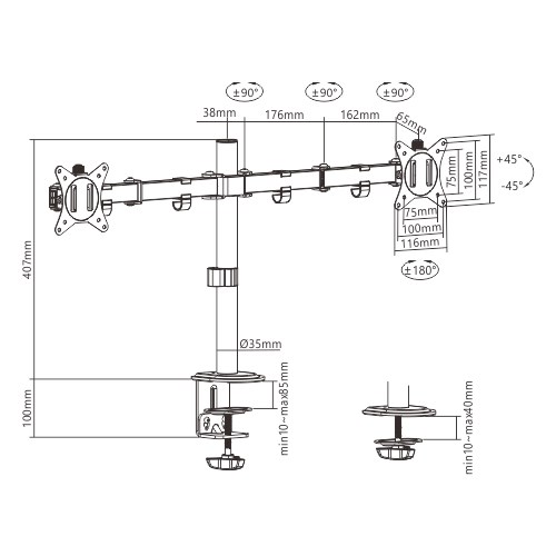Gembird MA-D2-01 monitor mount / stand 81.3 cm (32") Desk Black Gembird MA-D2-01 monitor mount / stand 81.3 cm (32") Desk Black
