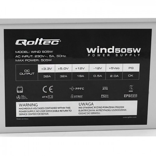 Qoltec ATX 505W WIND power supply unit 20+4 pin ATX Grey Qoltec ATX 505W WIND power supply unit 20+4 pin ATX Grey