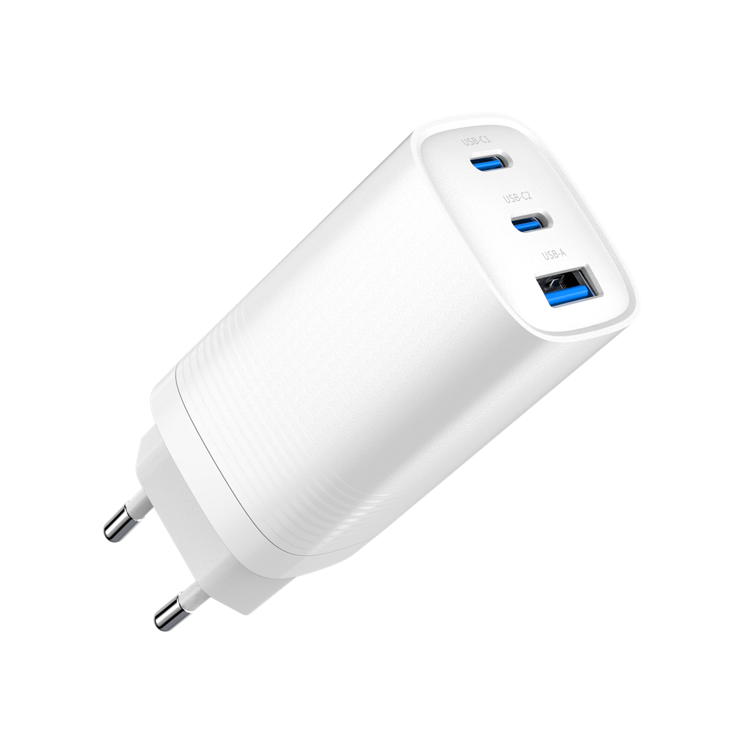 Gembird TA-UC-PDQC65-01-W 3-port 65 W GaN USB PowerDelivery fast charger, white Gembird TA-UC-PDQC65-01-W 3-port 65 W GaN USB PowerDelivery fast charger, white