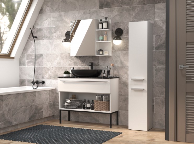 Bathroom cabinet NEL II 31x30x174 cm, matt white Bathroom cabinet NEL II 31x30x174 cm, matt white