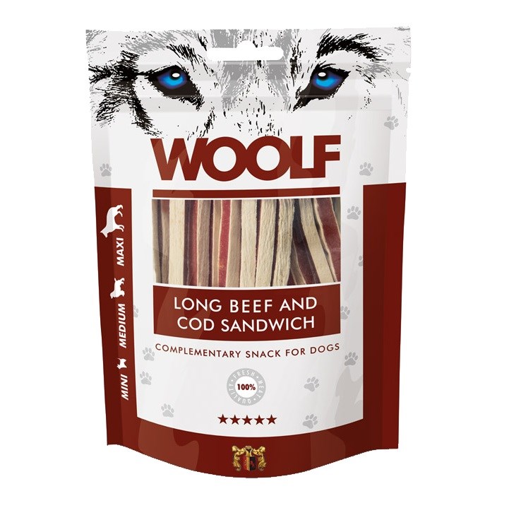 WOOLF Long Beef and Cod Sandwich - dog treat - 100g WOOLF Long Beef and Cod Sandwich - dog treat - 100g