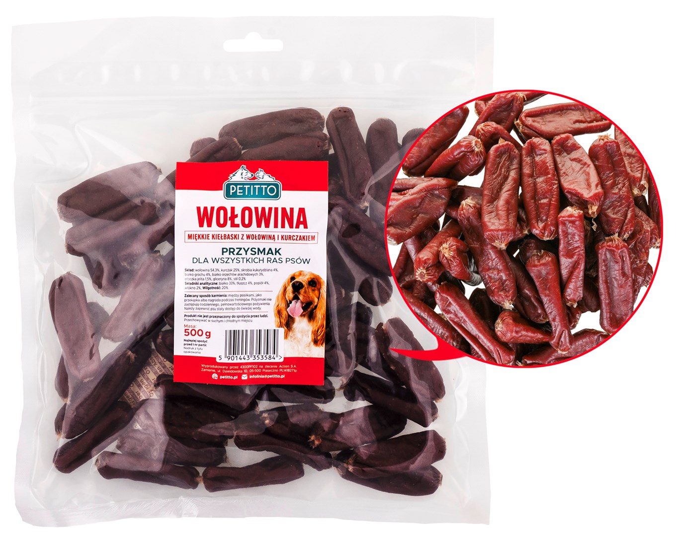 PETITTO Soft beef sausages - dog treat - 500g PETITTO Soft beef sausages - dog treat - 500g