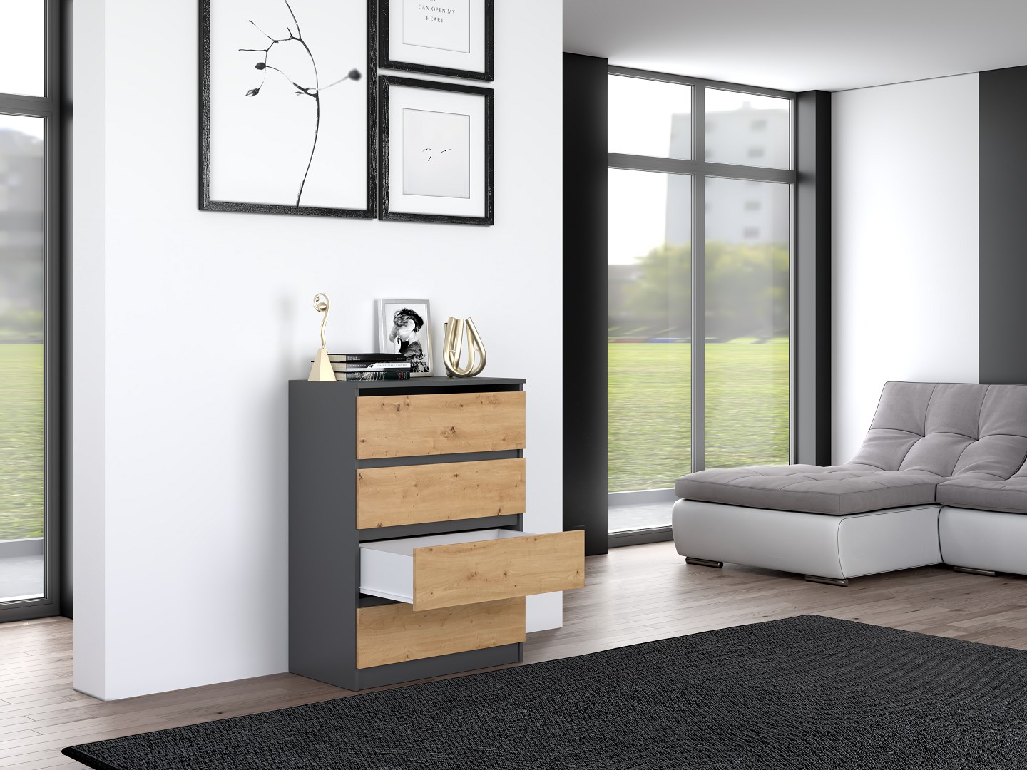 Topeshop M4 ANTRACYT/ARTISAN chest of drawers Topeshop M4 ANTRACYT/ARTISAN chest of drawers