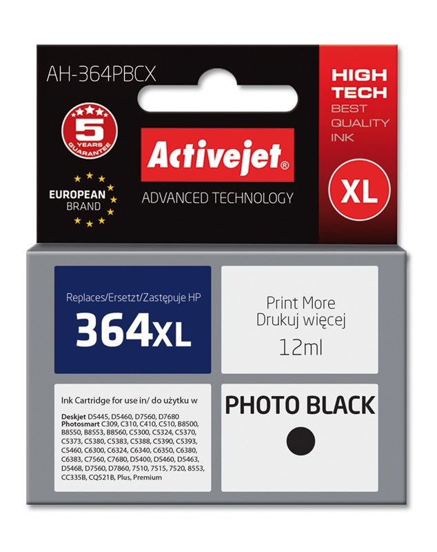 Activejet AH-364PBCX Ink (replacement for HP 364XL CB322EE; Premium; 12 ml; black, photo) Activejet AH-364PBCX Ink (replacement for HP 364XL CB322EE; Premium; 12 ml; black, photo)