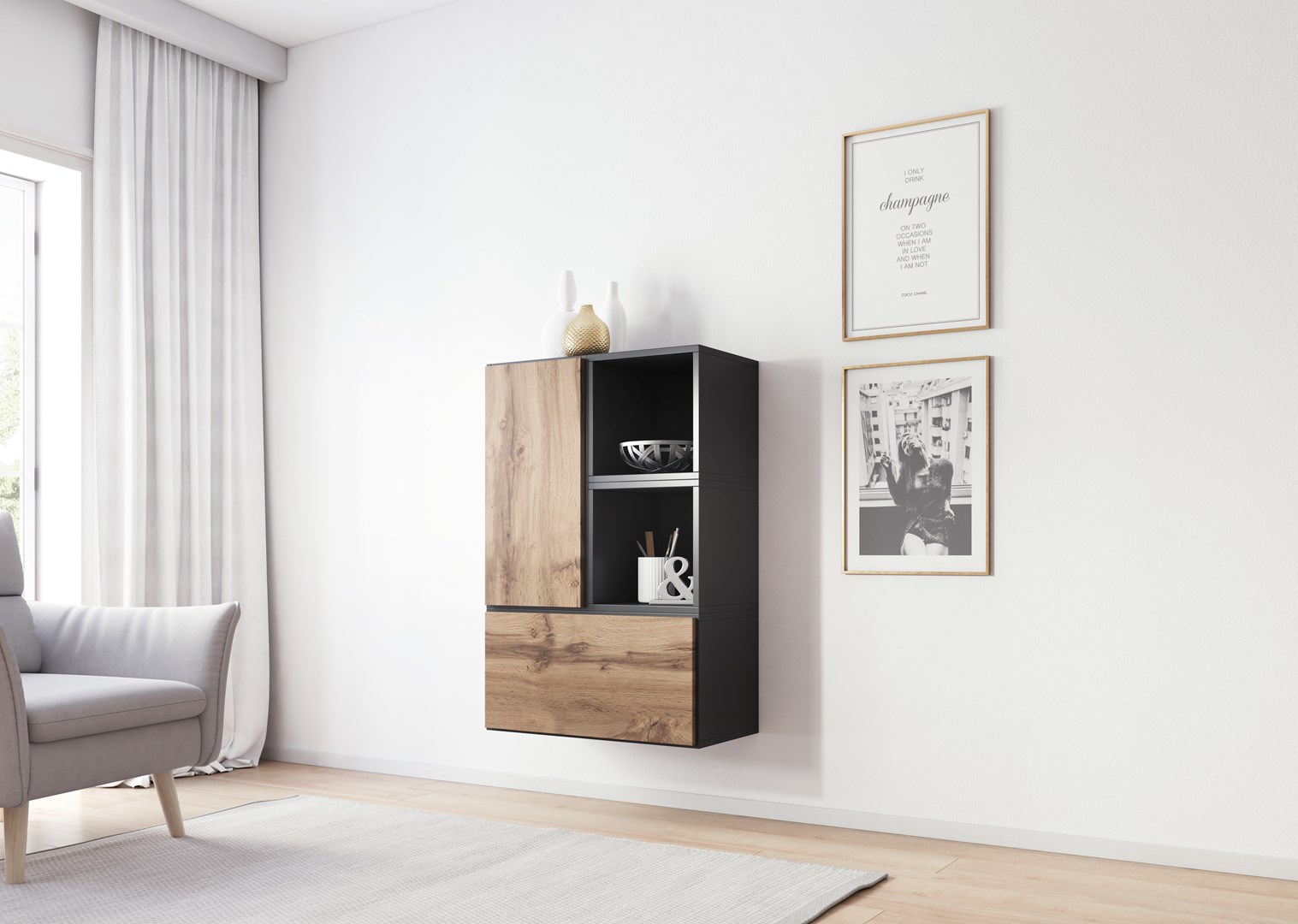 Cama living room furniture set ROCO 17 (2xRO3 + 2xRO6) antracite/wotan oak Cama living room furniture set ROCO 17 (2xRO3 + 2xRO6) antracite/wotan oak