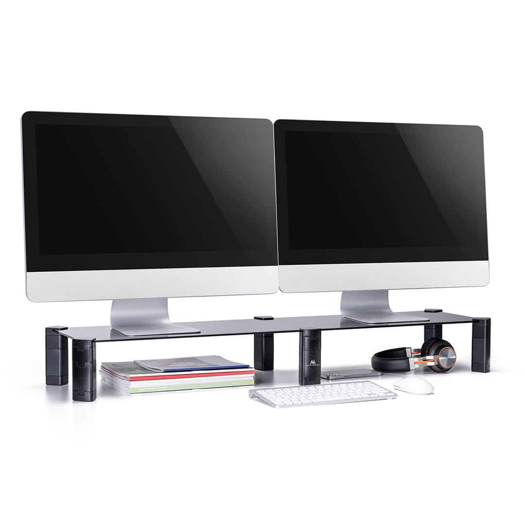 Dual Monitor Stand - Double Maclean, max. 20kg, tempered glass, (1029x285x127mm), MC-936 Dual Monitor Stand - Double Maclean, max. 20kg, tempered glass, (1029x285x127mm), MC-936