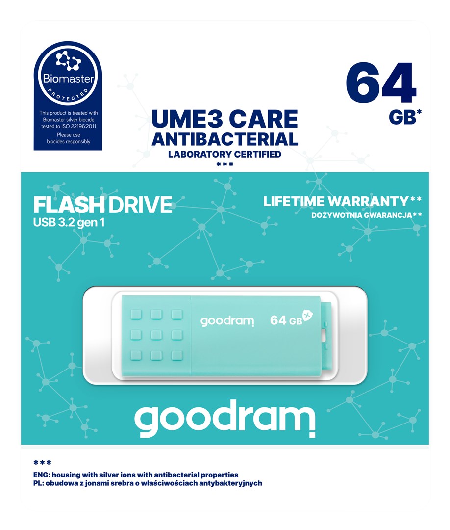 Goodram UME3 USB flash drive 64 GB USB Type-A 3.2 Gen 1 (3.1 Gen 1) Turquoise Goodram UME3 USB flash drive 64 GB USB Type-A 3.2 Gen 1 (3.1 Gen 1) Turquoise
