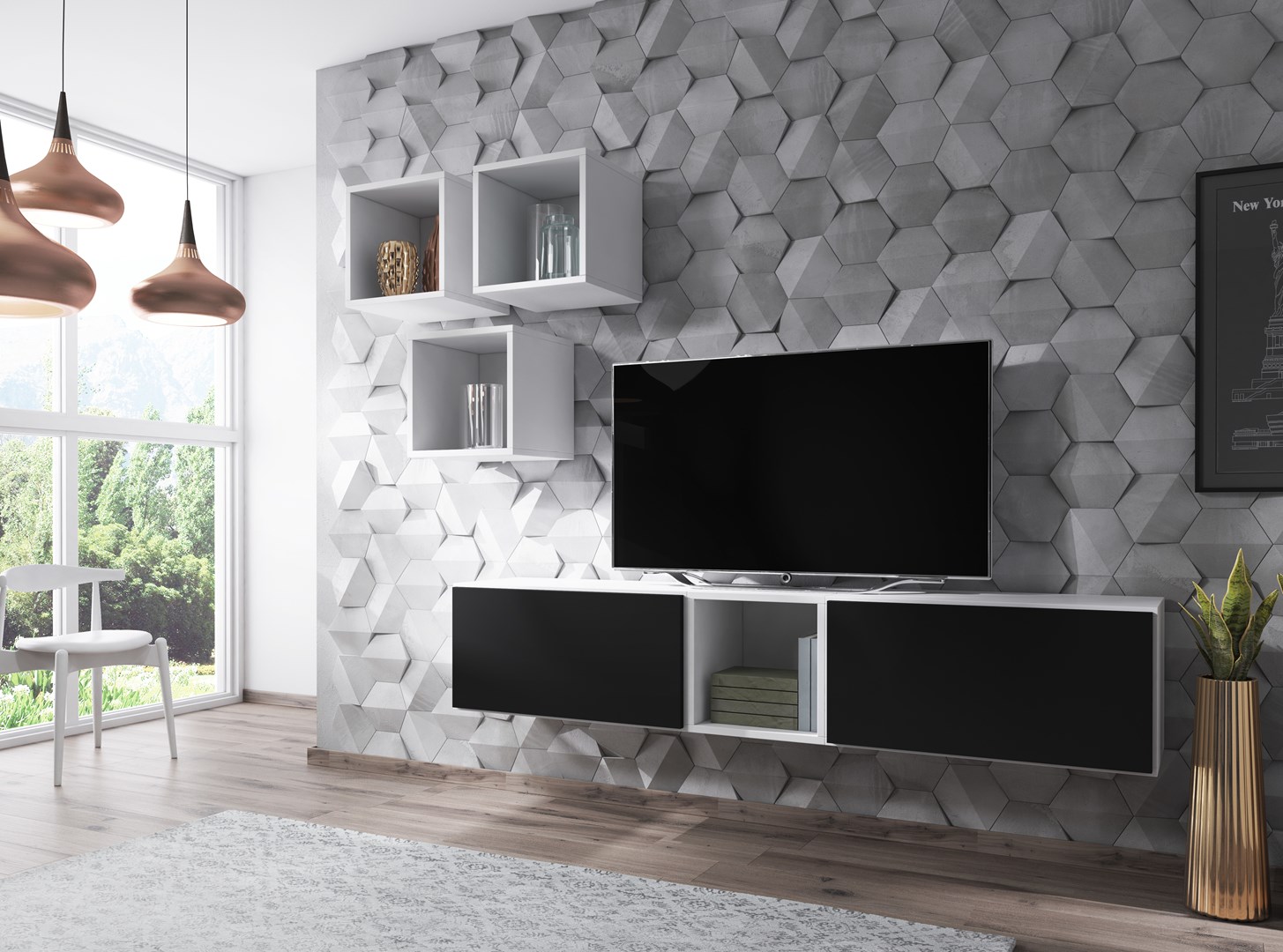 Cama living room furniture set ROCO 8 (2xRO3 + 4xRO6) white/white/black Cama living room furniture set ROCO 8 (2xRO3 + 4xRO6) white/white/black