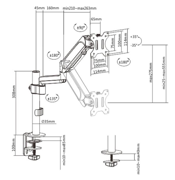 Gembird MA-DA1P-01 Adjustable desk display mounting arm, 17”-32”, up to 9 kg Gembird MA-DA1P-01 Adjustable desk display mounting arm, 17”-32”, up to 9 kg
