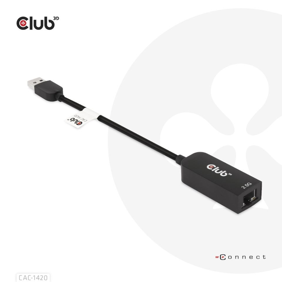 CLUB3D USB 3.2 Gen1 Type A to RJ45 2.5Gbps Adapter CLUB3D USB 3.2 Gen1 Type A to RJ45 2.5Gbps Adapter
