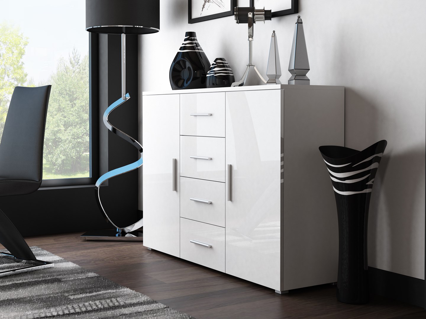 Cama living room sideboard UNI WHITE white/white gloss Cama living room sideboard UNI WHITE white/white gloss