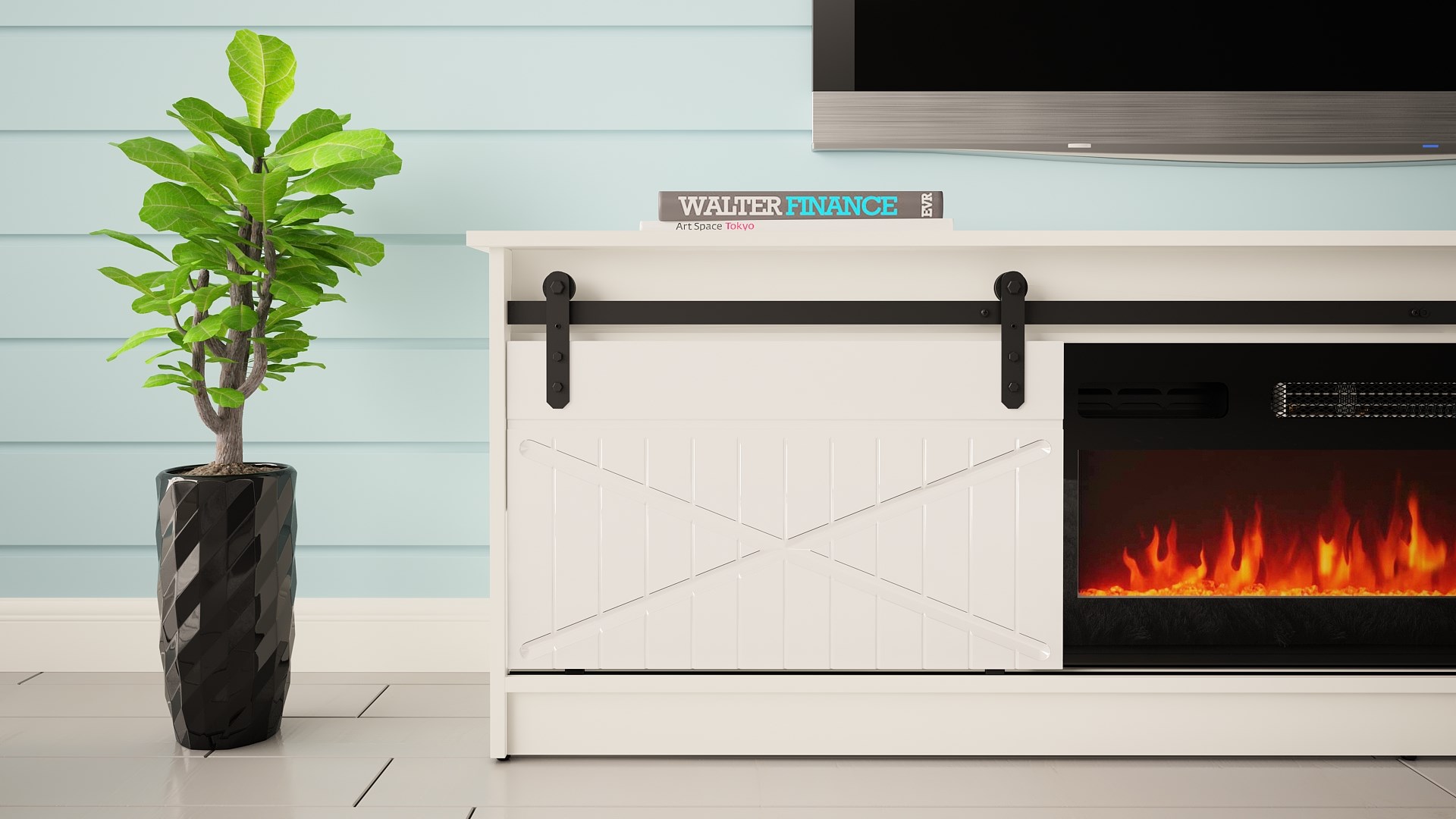 RTV GRANERO + fireplace cabinet 200x56.7x35 white/gloss white RTV GRANERO + fireplace cabinet 200x56.7x35 white/gloss white