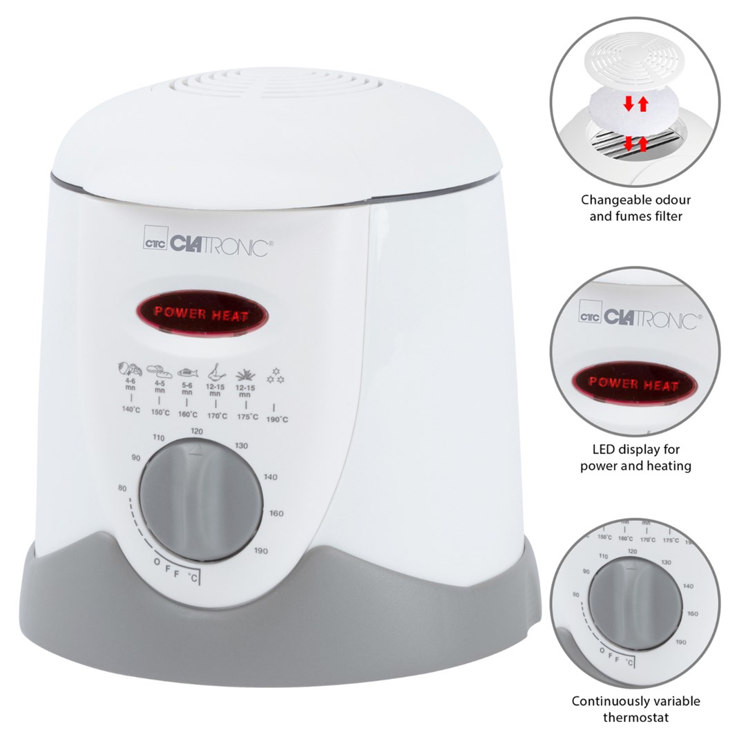 Clatronic FFR 2916 Single 1 L Stand-alone 900 W Deep fryer Grey, White Clatronic FFR 2916 Single 1 L Stand-alone 900 W Deep fryer Grey, White