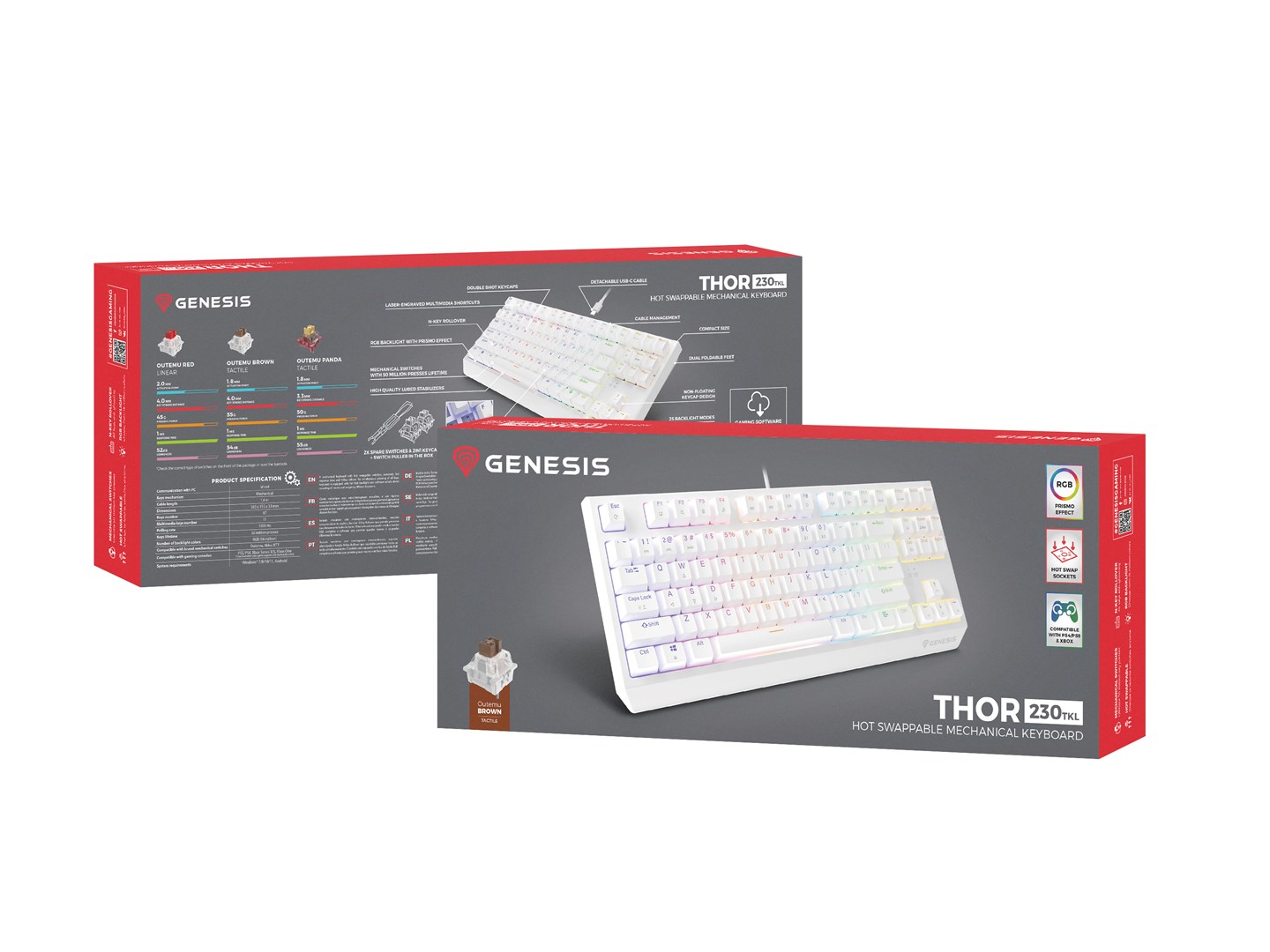 GENESIS Thor 230 TKL keyboard Gaming USB + RF Wireless + Bluetooth QWERTY White GENESIS Thor 230 TKL keyboard Gaming USB + RF Wireless + Bluetooth QWERTY White