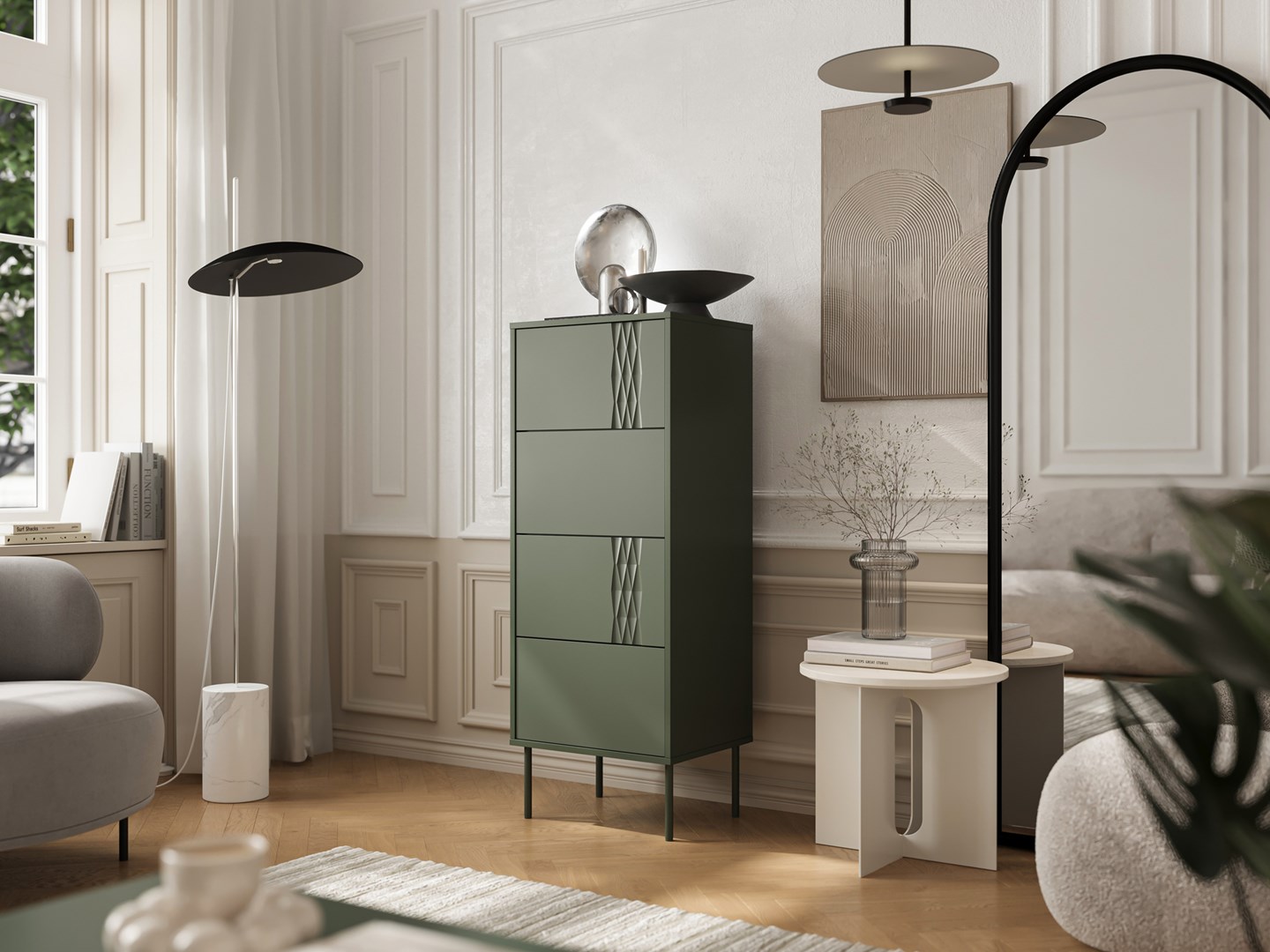4S TRESSE chest of drawers 50x40x125 matte green 4S TRESSE chest of drawers 50x40x125 matte green