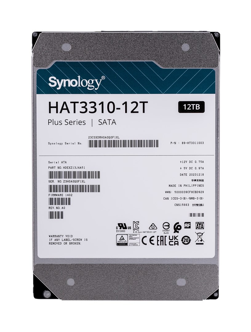 Synology HAT3310-12T internal hard drive 3.5" 12 TB Serial ATA Synology HAT3310-12T internal hard drive 3.5" 12 TB Serial ATA