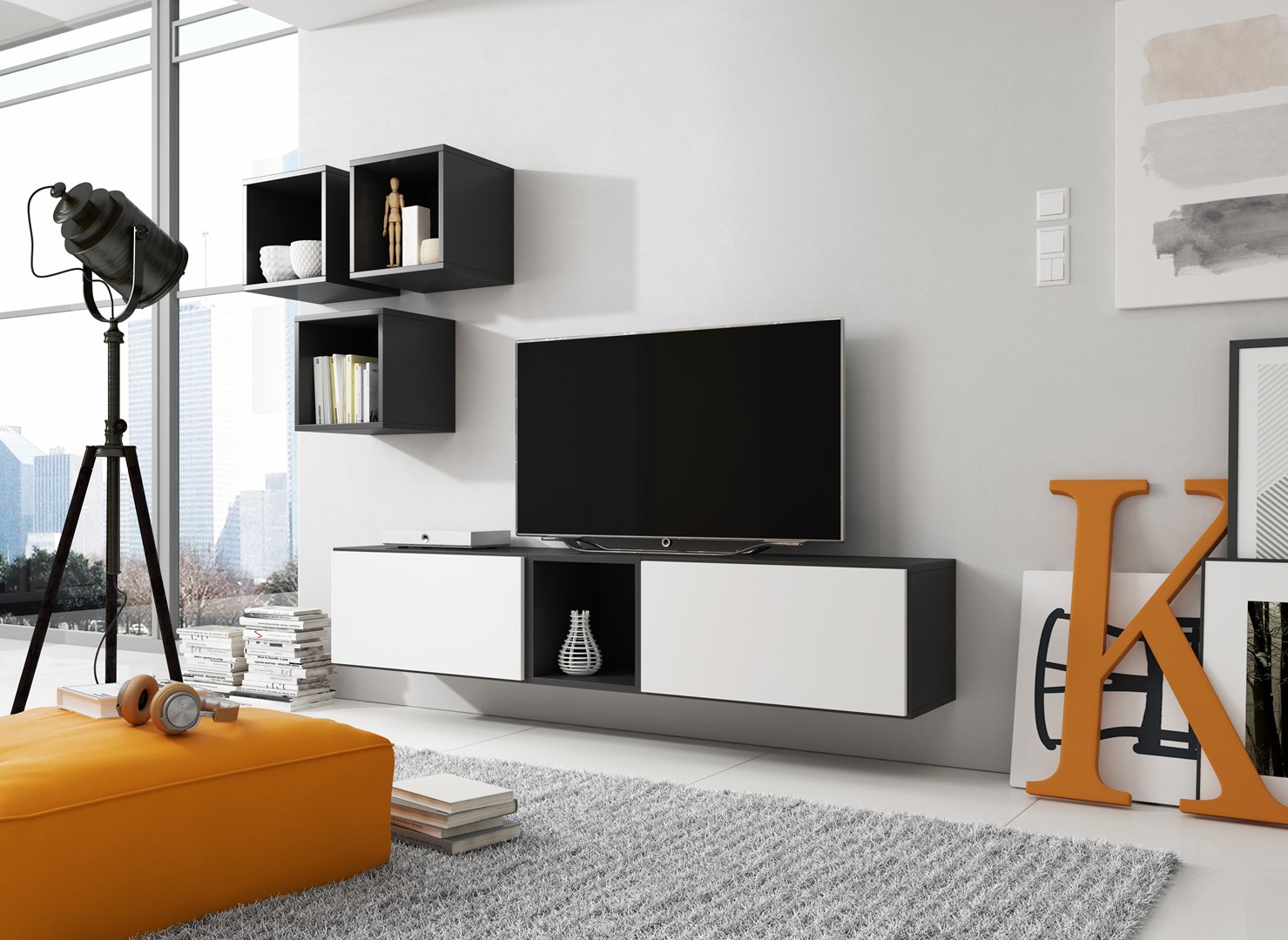Cama living room furniture set ROCO 8 (2xRO3 + 4xRO6) black/black/white Cama living room furniture set ROCO 8 (2xRO3 + 4xRO6) black/black/white