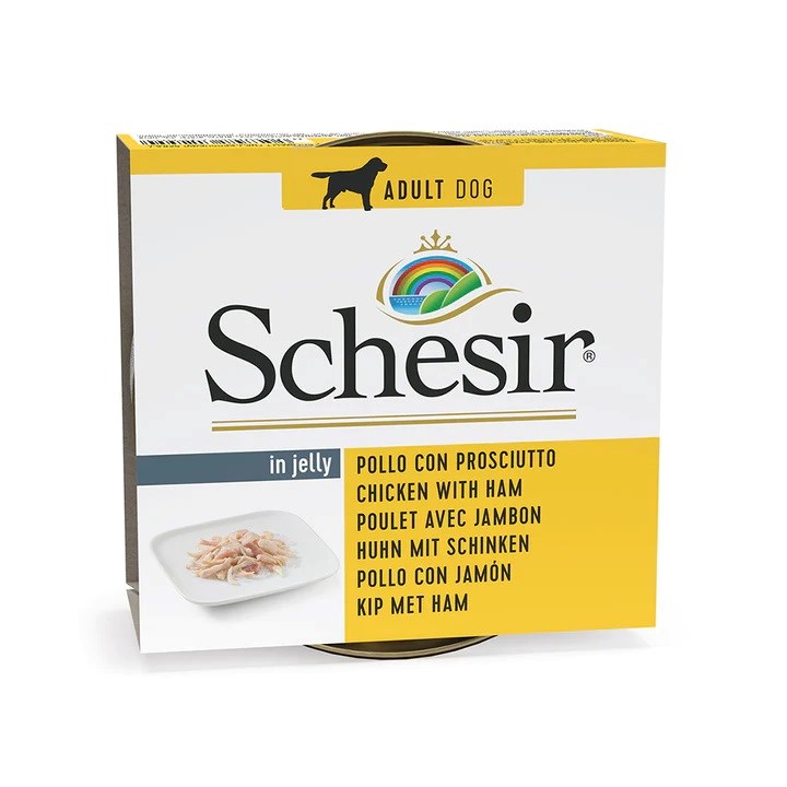 SCHESIR in jelly Chicken with ham - wet dog food - 150 g SCHESIR in jelly Chicken with ham - wet dog food - 150 g