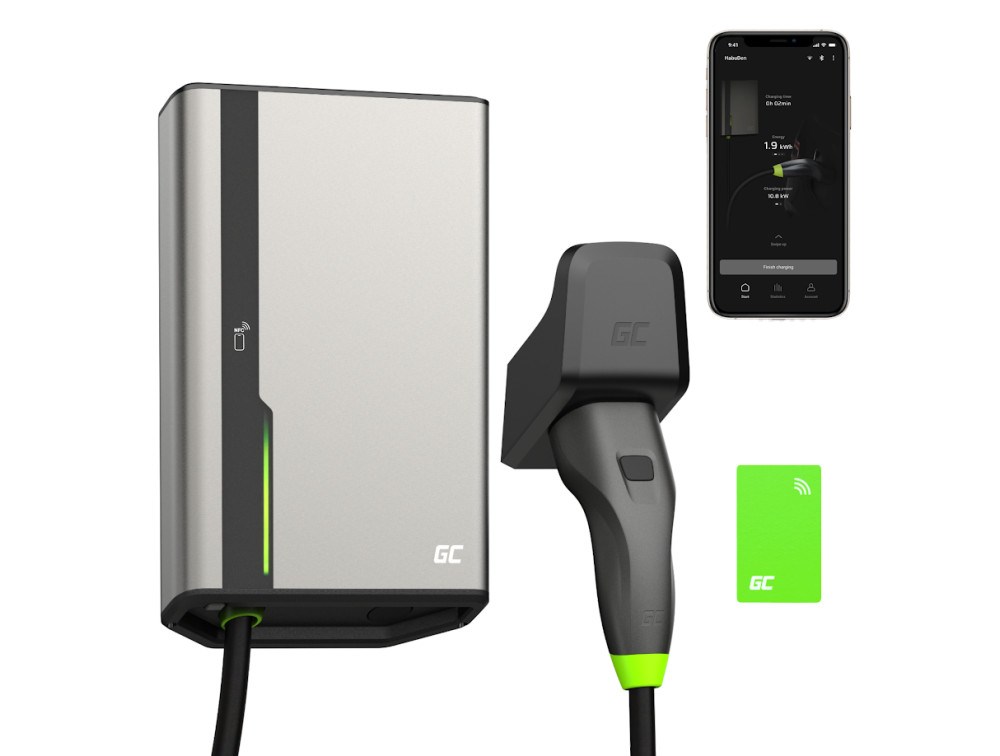 Green Cell GC EVGC021B2250 - Wallbox, 3,6 - 22 KW, 5 m, NFC Grey Aluminium Wall Built-in display LED Green Cell GC EVGC021B2250 - Wallbox, 3,6 - 22 KW, 5 m, NFC Grey Aluminium Wall Built-in display LED