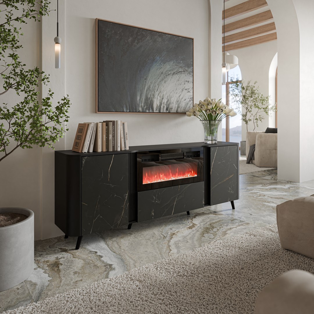 Cama Volare chest of drawers 200 x 39 x 75 cm black/san sebastian + fireplace Cama Volare chest of drawers 200 x 39 x 75 cm black/san sebastian + fireplace
