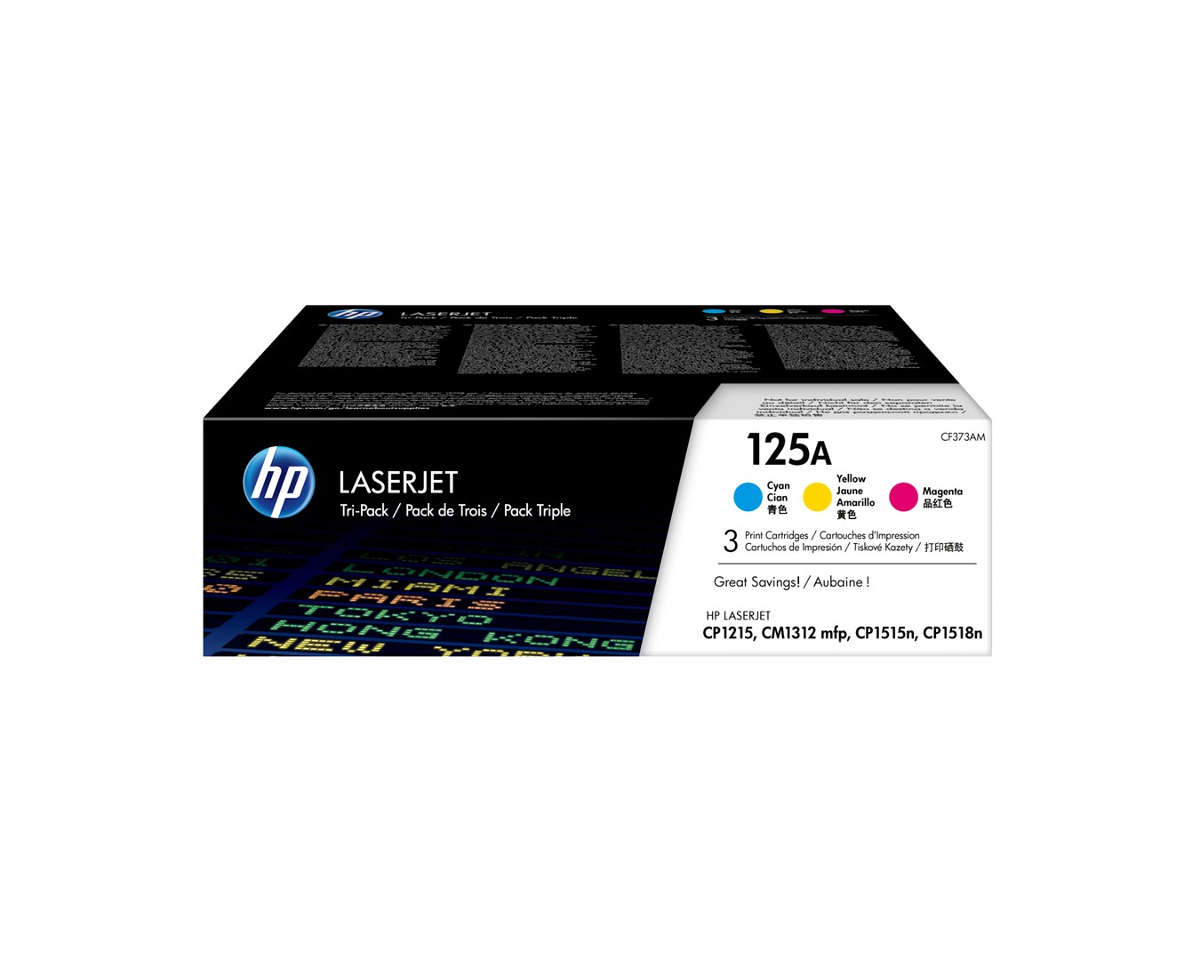 HP 125A 3-pack Cyan/Magenta/Yellow Original LaserJet Toner Cartridges HP 125A 3-pack Cyan/Magenta/Yellow Original LaserJet Toner Cartridges