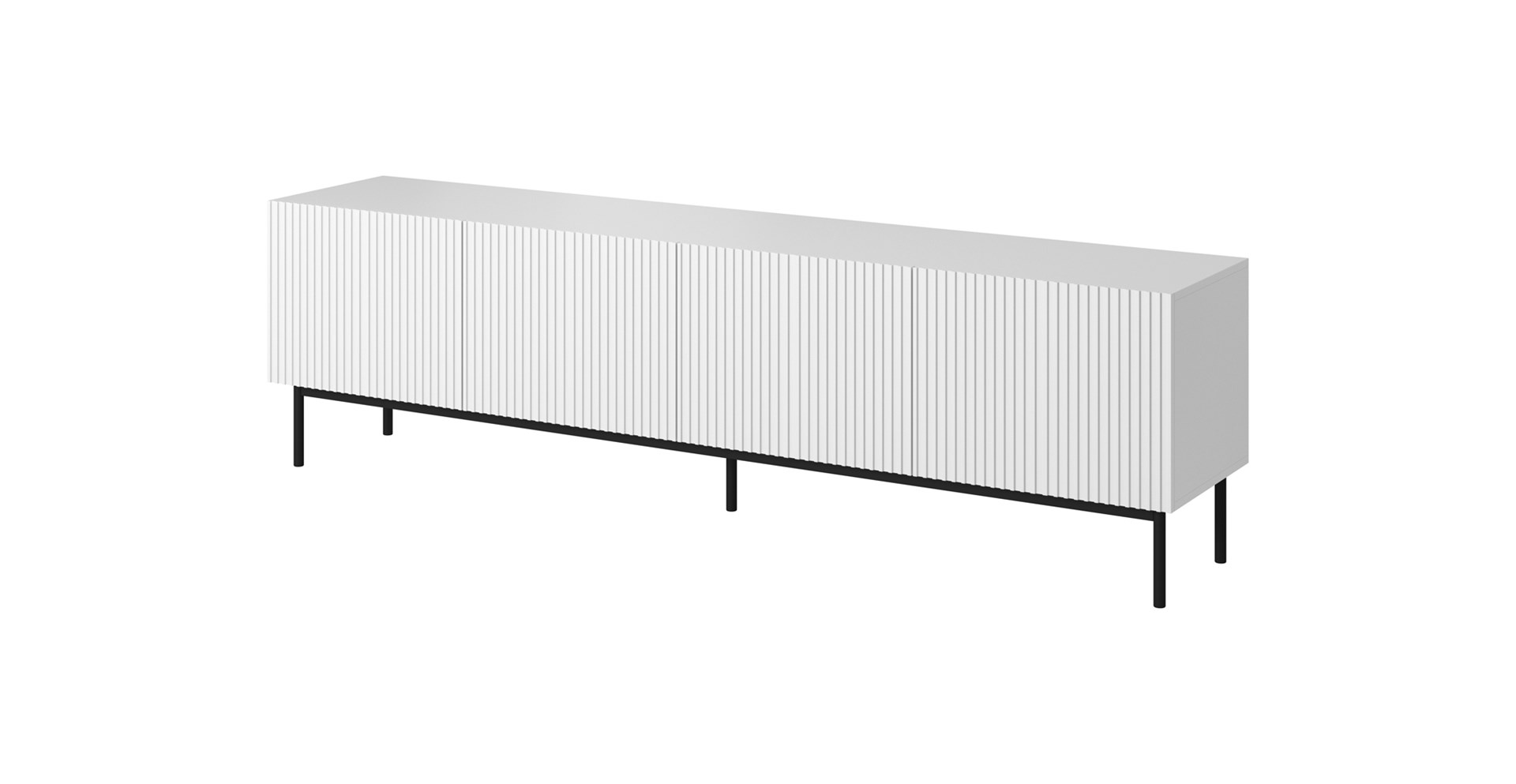 PAFOS RTV cabinet on black steel frame 200x40x60 cm white matt PAFOS RTV cabinet on black steel frame 200x40x60 cm white matt