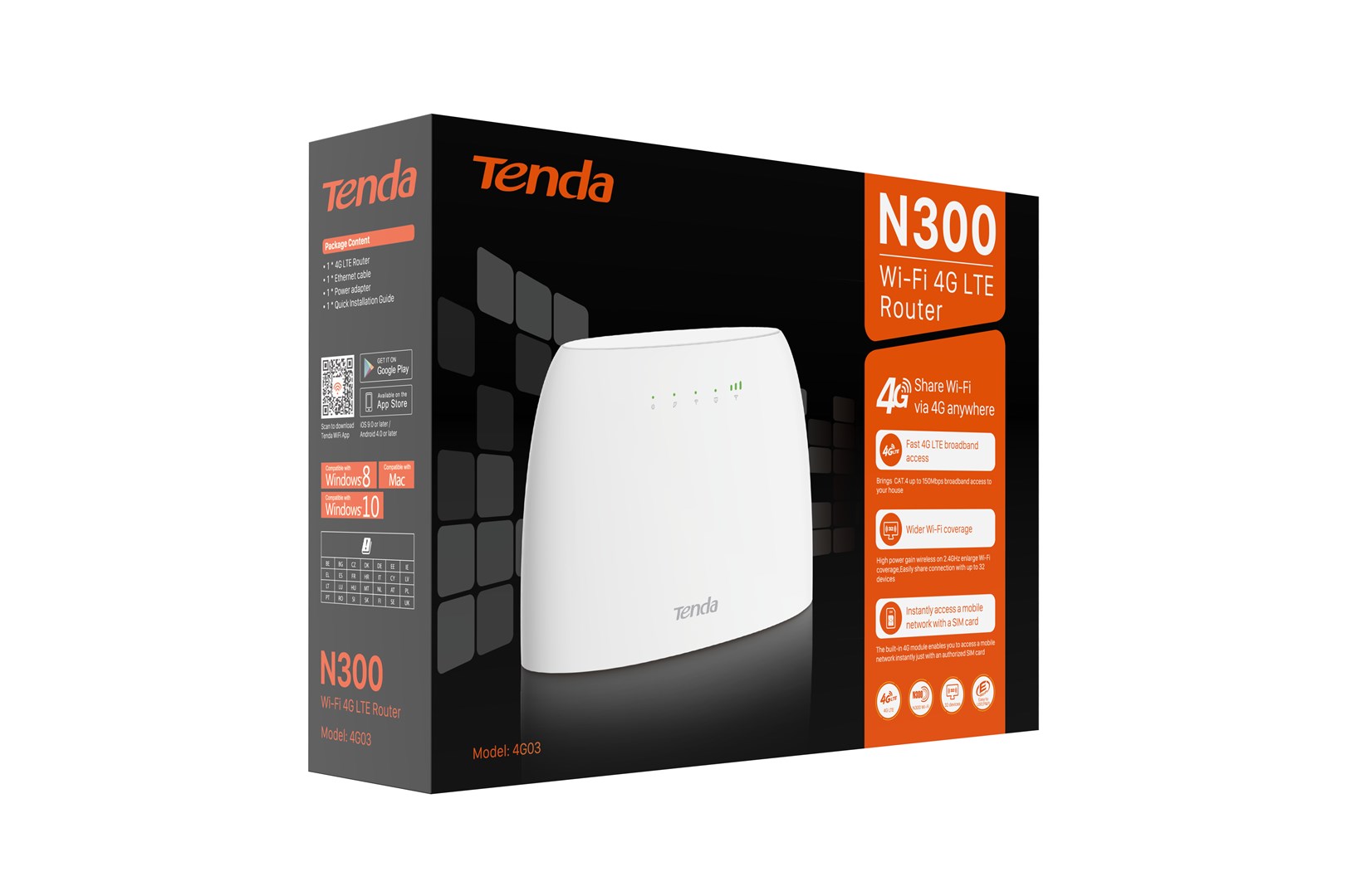 Tenda N300 wireless router Fast Ethernet Single-band (2.4 GHz) 4G White Tenda N300 wireless router Fast Ethernet Single-band (2.4 GHz) 4G White