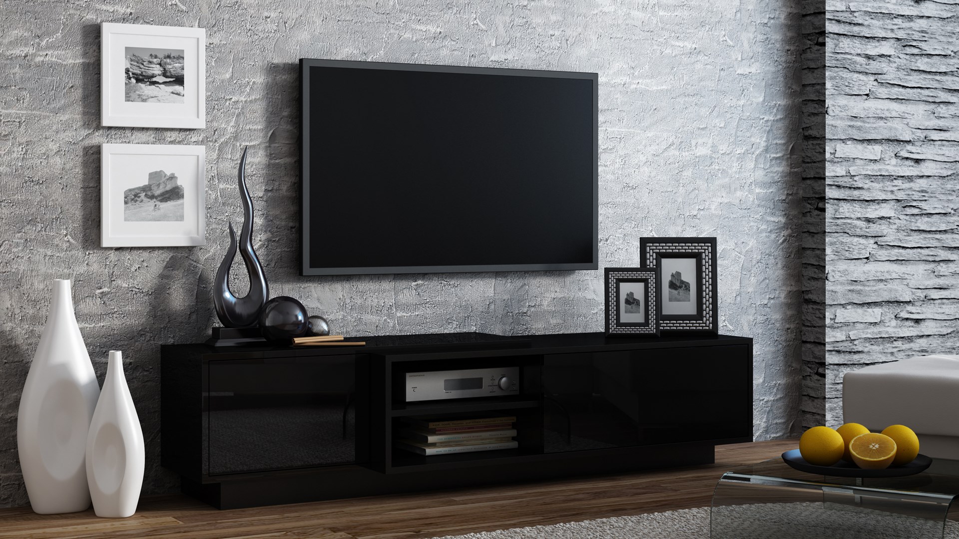 Cama TV cabinet SIGMA1 180 black/black gloss Cama TV cabinet SIGMA1 180 black/black gloss