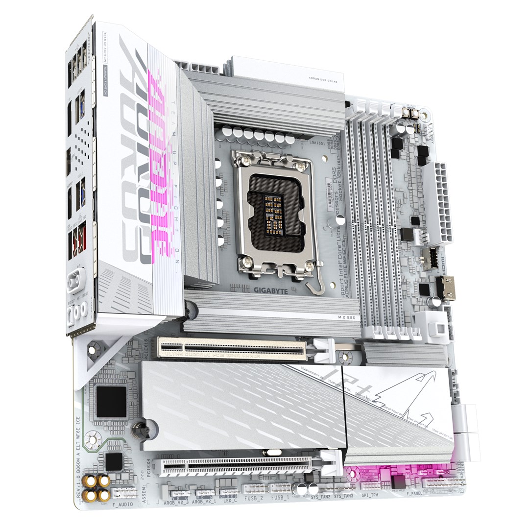 GIGABYTE B860M AORUS ELITE WF6E ICE Motherboard - Intel Core Ultra Series CPUs, 12+1+2+1 Phases VRM, up to 9200MHz DDR5, 1xPCIe 5.0 + 2xPCIe 4.0 M.2, 2.5GbE LAN, WIFI 6E, USB 4 GIGABYTE B860M AORUS ELITE WF6E ICE Motherboard - Intel Core Ultra Series CPUs, 12+1+2+1 Phases VRM, up to 9200MHz DDR5, 1xPCIe 5.0 + 2xPCIe 4.0 M.2, 2.5GbE LAN, WIFI 6E, USB 4