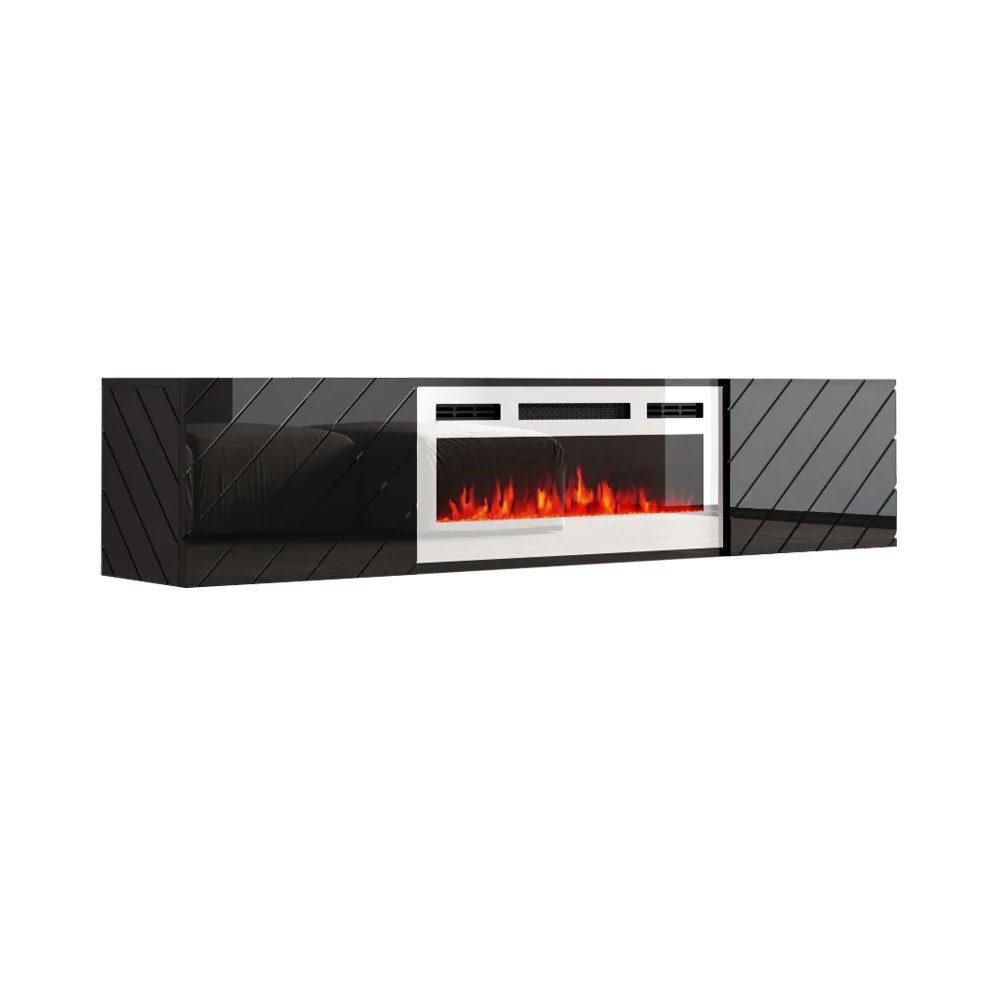 RTV LUXE cabinet 182.6x34.5x37.5 black/black gloss + white fireplace RTV LUXE cabinet 182.6x34.5x37.5 black/black gloss + white fireplace