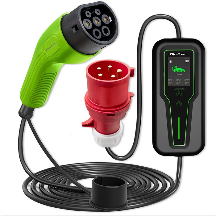 Qoltec Mobile EV Car Charger Adjustable 2in1 Type2 | 11kW | 3 Phases | CEE 5 PIN| LCD |Portable | Wallbox | 5m Qoltec Mobile EV Car Charger Adjustable 2in1 Type2 | 11kW | 3 Phases | CEE 5 PIN| LCD |Portable | Wallbox | 5m