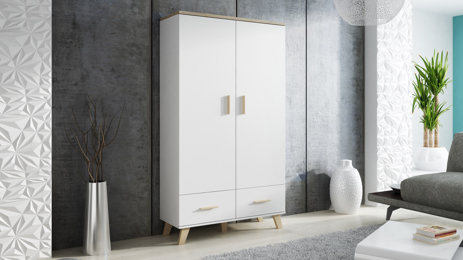Cama wardrobe LOTTA 2D2D white + sonoma oak Cama wardrobe LOTTA 2D2D white + sonoma oak