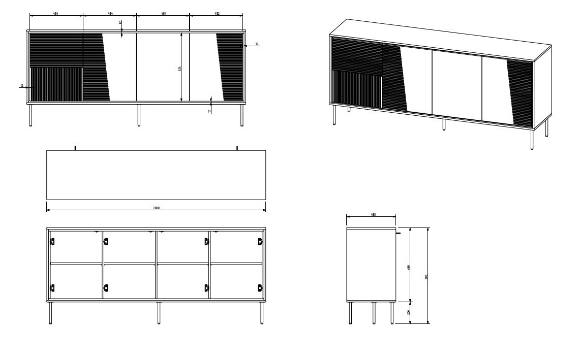 4D chest of drawers ABI 200x45x88 cashmere matt 4D chest of drawers ABI 200x45x88 cashmere matt