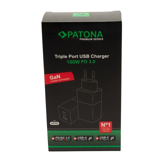 PATONA Premium Charger GaN PD100W 2xUSB-C 1xUSB-A PD3.0 QC3.0 White PATONA Premium Charger GaN PD100W 2xUSB-C 1xUSB-A PD3.0 QC3.0 White