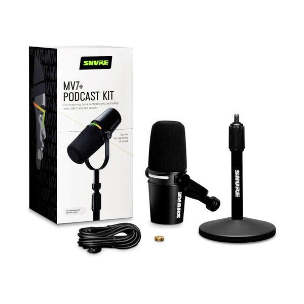 Shure MV7+-K-BNDL - lectern/vocal microphone with XLR/USB-C connector, black + desk stand GATOR Shure MV7+-K-BNDL - lectern/vocal microphone with XLR/USB-C connector, black + desk stand GATOR