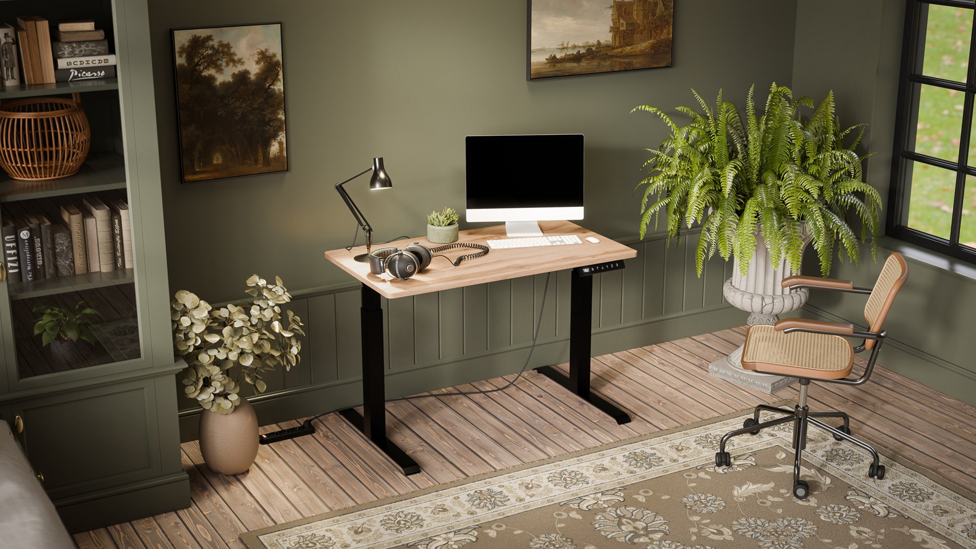 Desk with electric height adjustment MOON 121x67x72-120 black/tan Desk with electric height adjustment MOON 121x67x72-120 black/tan