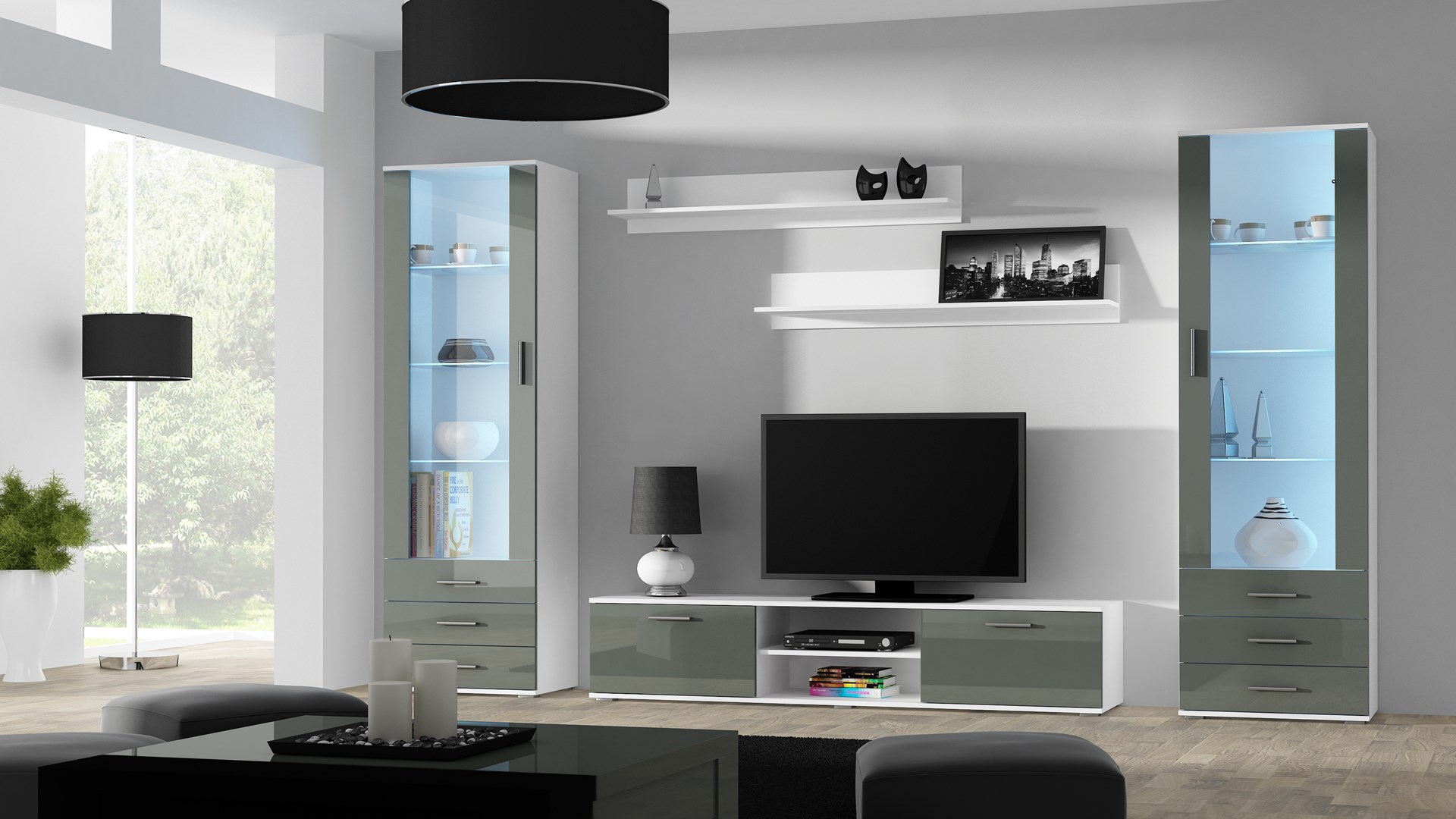 SOHO 4 set (RTV180 cabinet + 2x S1 cabinet + shelves) White/Grey gloss SOHO 4 set (RTV180 cabinet + 2x S1 cabinet + shelves) White/Grey gloss