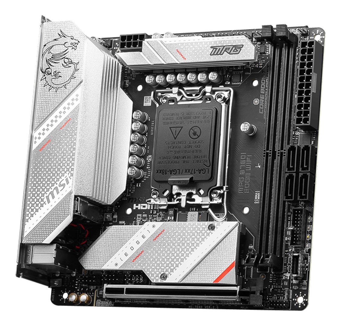 MSI | MPG B760I EDGE WIFI | Processor family Intel | Processor socket LGA1700 | DDR5 DIMM | Memory slots 2 | Supported hard disk drive interfaces SATA, M.2 | Number of SATA connectors 4 | Chipset Intel B760 | Mini-ITX MSI | MPG B760I EDGE WIFI | Processor family Intel | Processor socket LGA1700 | DDR5 DIMM | Memory slots 2 | Supported hard disk drive interfaces SATA, M.2 | Number of SATA connectors 4 | Chipset Intel B760 | Mini-ITX