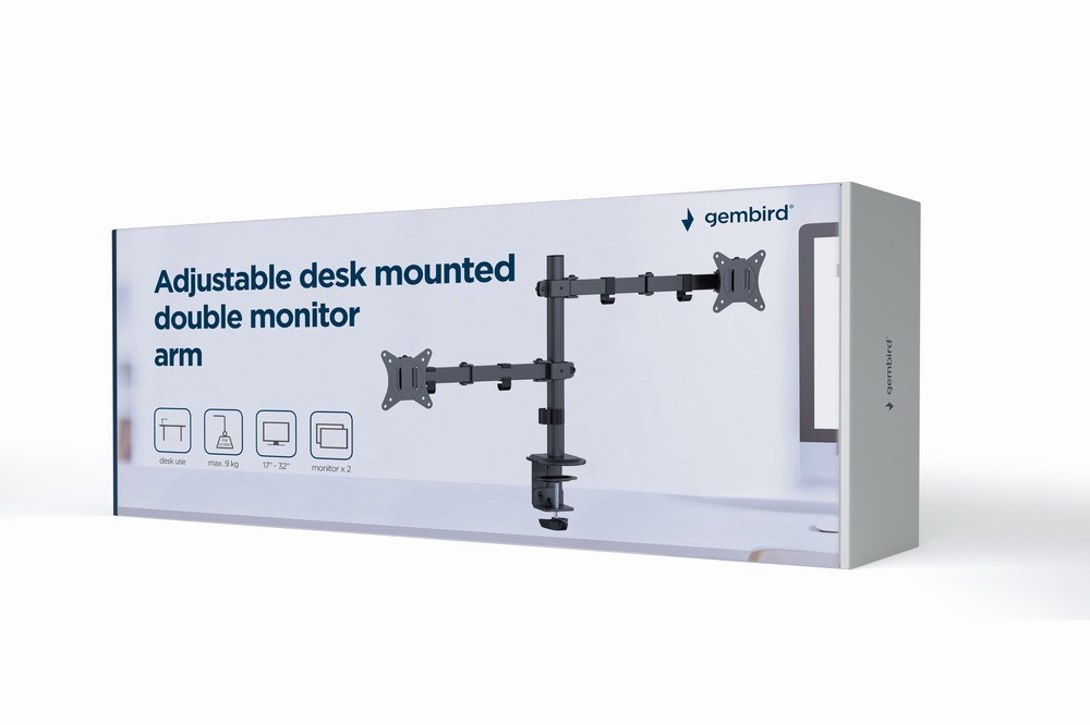 Gembird MA-D2-03 Adjustable desk mounted double monitor arm, 17”-32”, black Gembird MA-D2-03 Adjustable desk mounted double monitor arm, 17”-32”, black