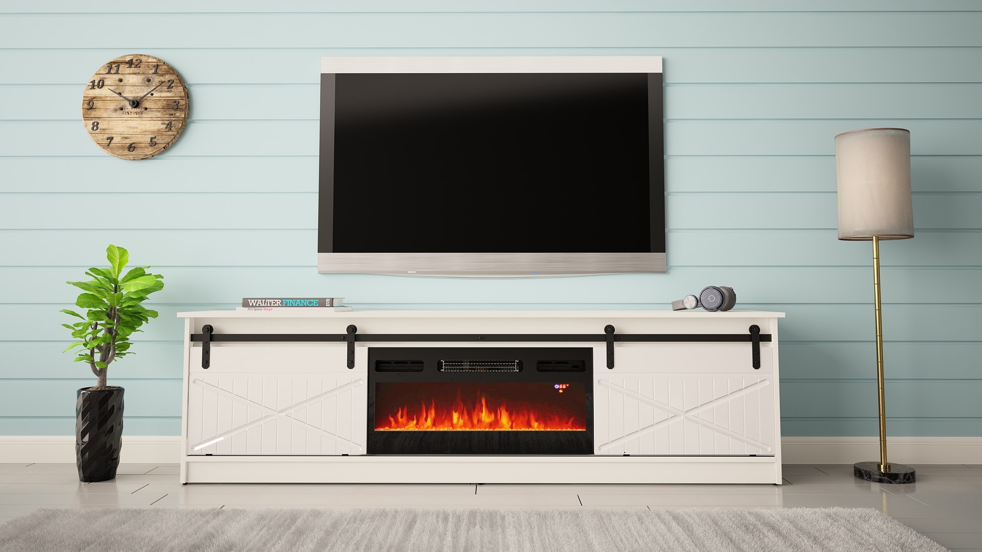 RTV GRANERO + fireplace cabinet 200x56.7x35 white/gloss white RTV GRANERO + fireplace cabinet 200x56.7x35 white/gloss white