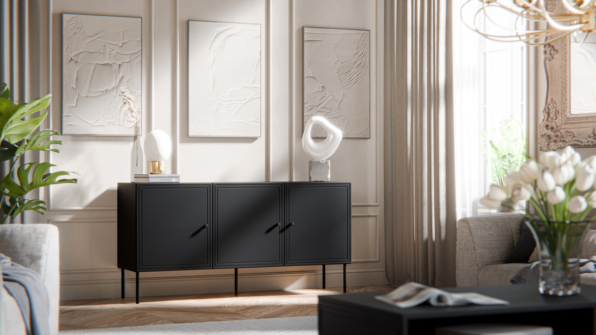 Cama 3D chest of drawers PALAZZO BIS 151x40x75 matte black Cama 3D chest of drawers PALAZZO BIS 151x40x75 matte black