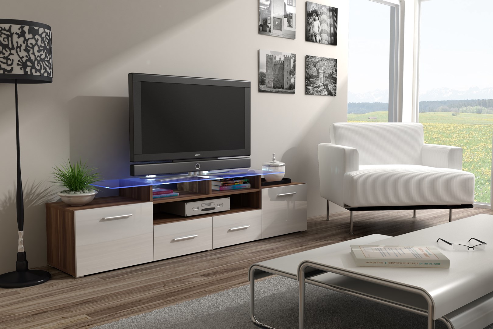 Cama TV stand EVORA 200 plum tree/white gloss Cama TV stand EVORA 200 plum tree/white gloss