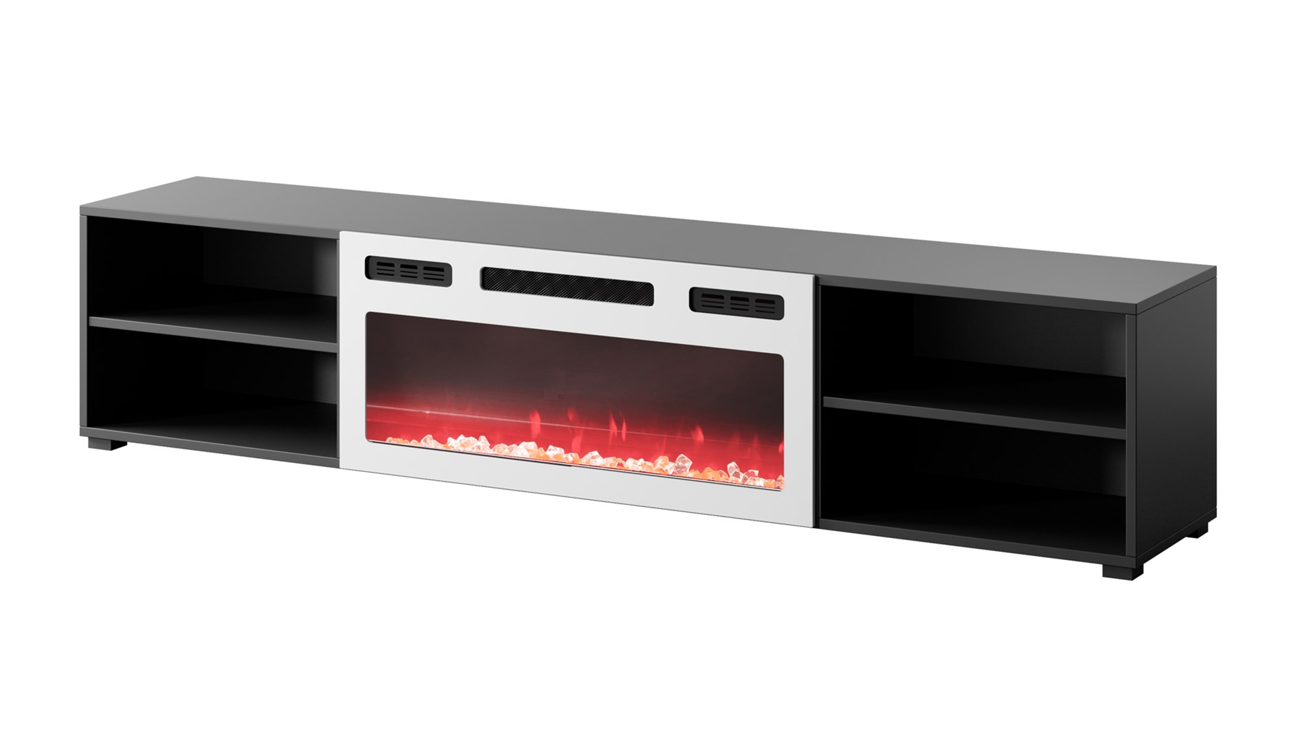 RTV cabinet POLO 180x33x39 black + fireplace white RTV cabinet POLO 180x33x39 black + fireplace white