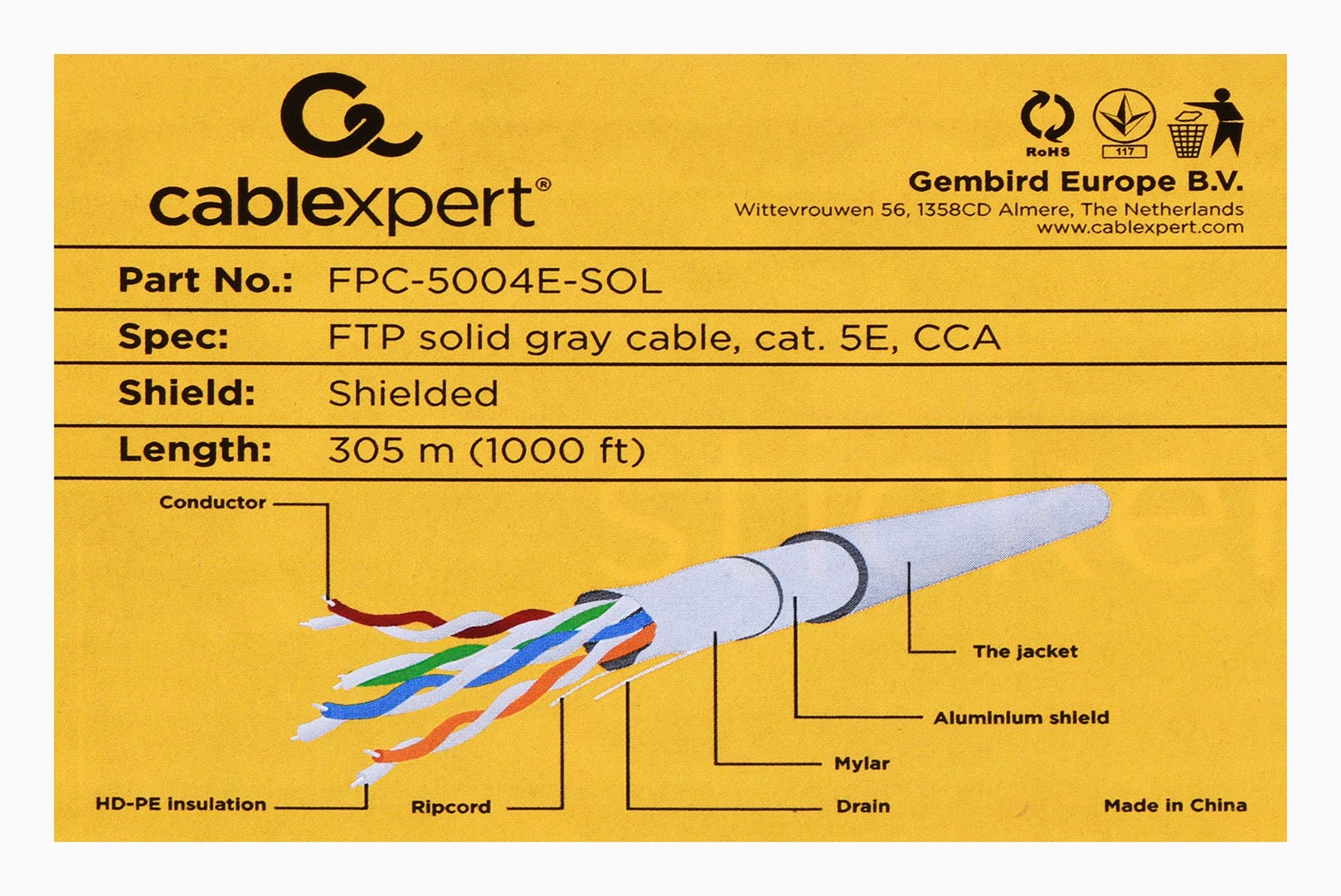 Gembird Cat5e, 305m networking cable Grey Gembird Cat5e, 305m networking cable Grey