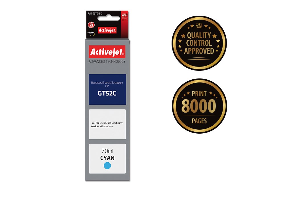 Activejet AH-GT52C ink (replacement for HP GT-52C M0H54AE; Supreme; 70 ml; cyan) Activejet AH-GT52C ink (replacement for HP GT-52C M0H54AE; Supreme; 70 ml; cyan)