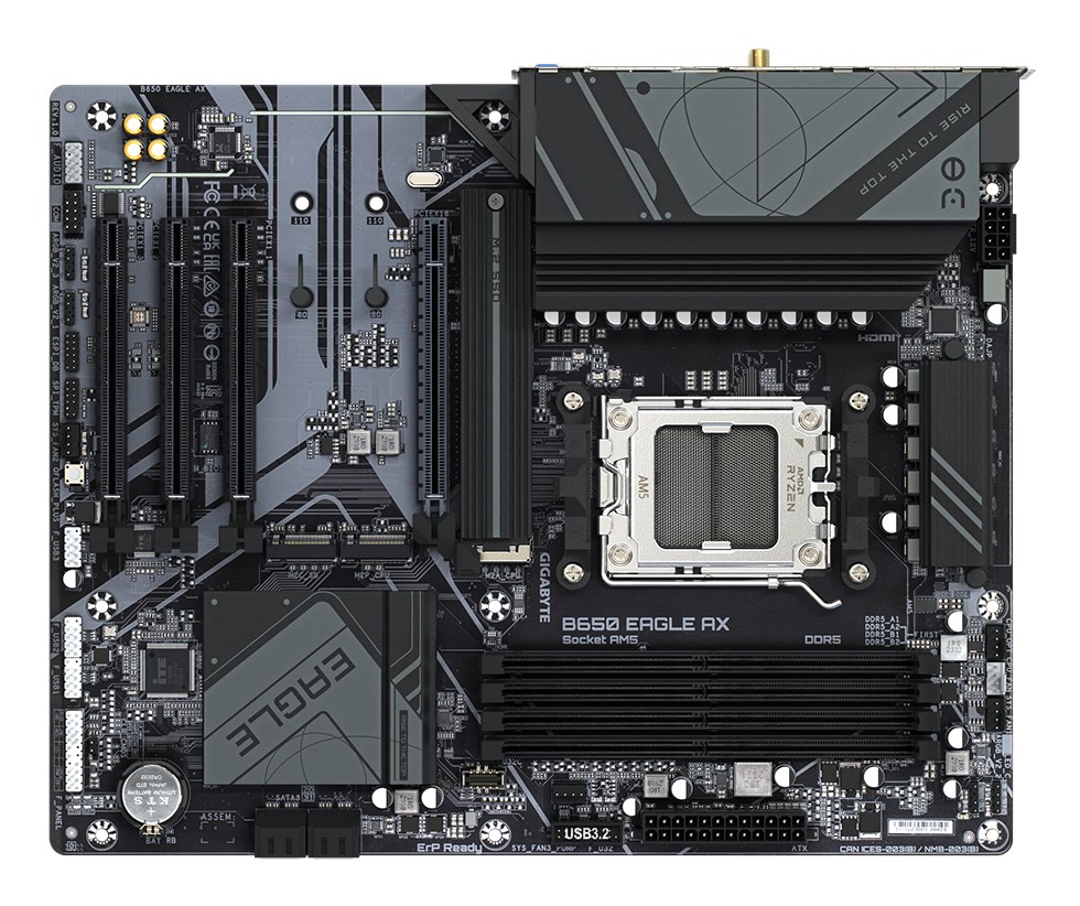 GIGABYTE B650 EAGLE AX Motherboard - AMD Ryzen 9000 Series CPUs, 12+2+2 Phases VRM, up to 7600MHz DDR5 (OC), 1xPCIe 5.0 + 2xPCIe 4.0 M.2, GbE LAN, WIFI 6E, USB 3.2 Gen 2 GIGABYTE B650 EAGLE AX Motherboard - AMD Ryzen 9000 Series CPUs, 12+2+2 Phases VRM, up to 7600MHz DDR5 (OC), 1xPCIe 5.0 + 2xPCIe 4.0 M.2, GbE LAN, WIFI 6E, USB 3.2 Gen 2