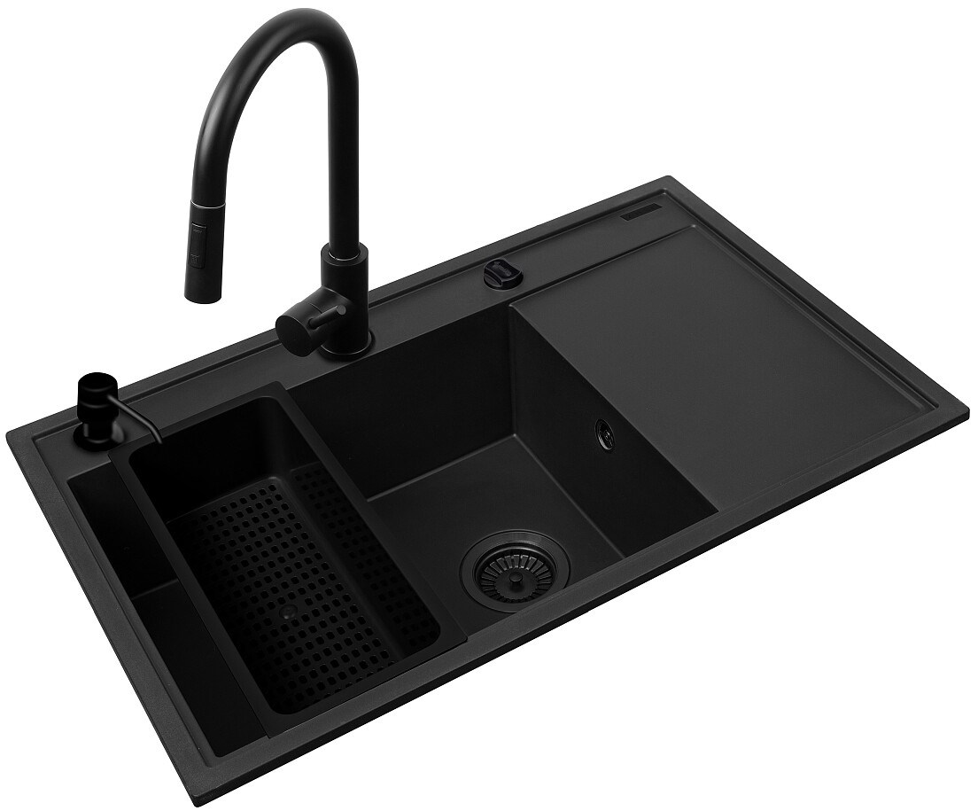 Set - PYRAMIS CAMEA (79X50) 1B 1D L sink + IDEA BLACK EDITION mixer tap - 070168402BE - Volcano Set - PYRAMIS CAMEA (79X50) 1B 1D L sink + IDEA BLACK EDITION mixer tap - 070168402BE - Volcano