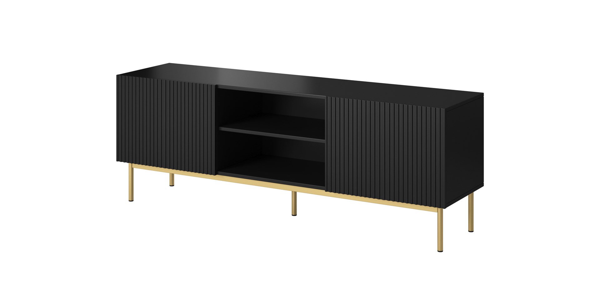 PAFOS RTV cabinet on golden steel frame 150x40x60 cm matte black PAFOS RTV cabinet on golden steel frame 150x40x60 cm matte black